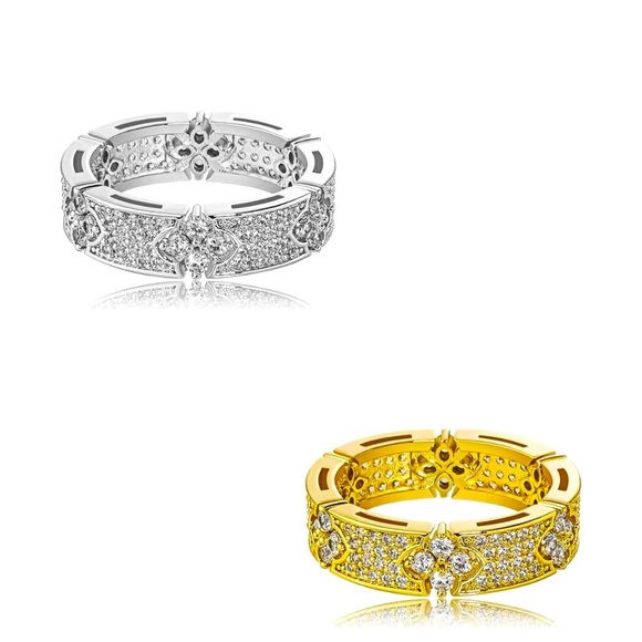 La Fleur | Gold & Silver Ring Band w/ Zirconia - Clover Stackable Rings Sz 6 & 7 - Picture 6 of 9